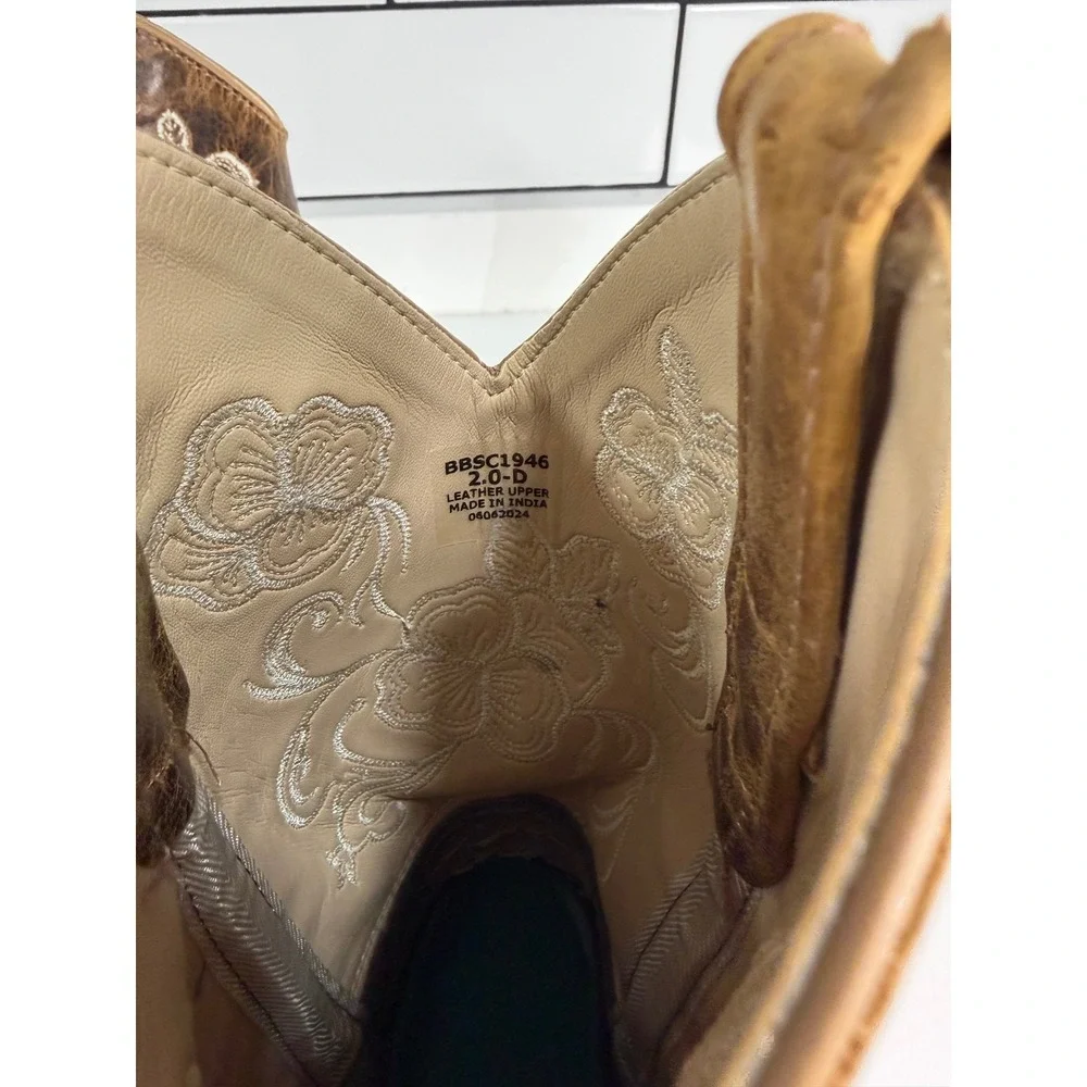 Shyanne Kids Brown Leather Floral Embroidered Cowboy Boots BBSC1946 Size 2.0 D